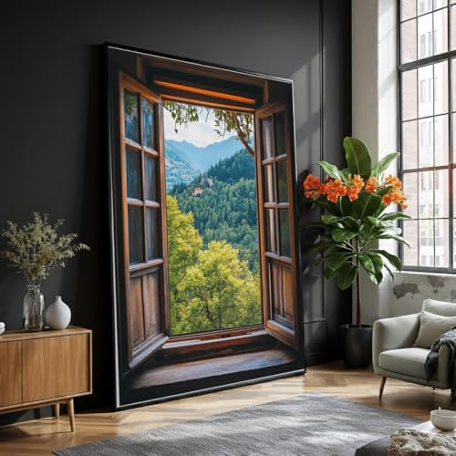 Tableau de décoration murale forêt et montagne prêt à accrocher 60x80