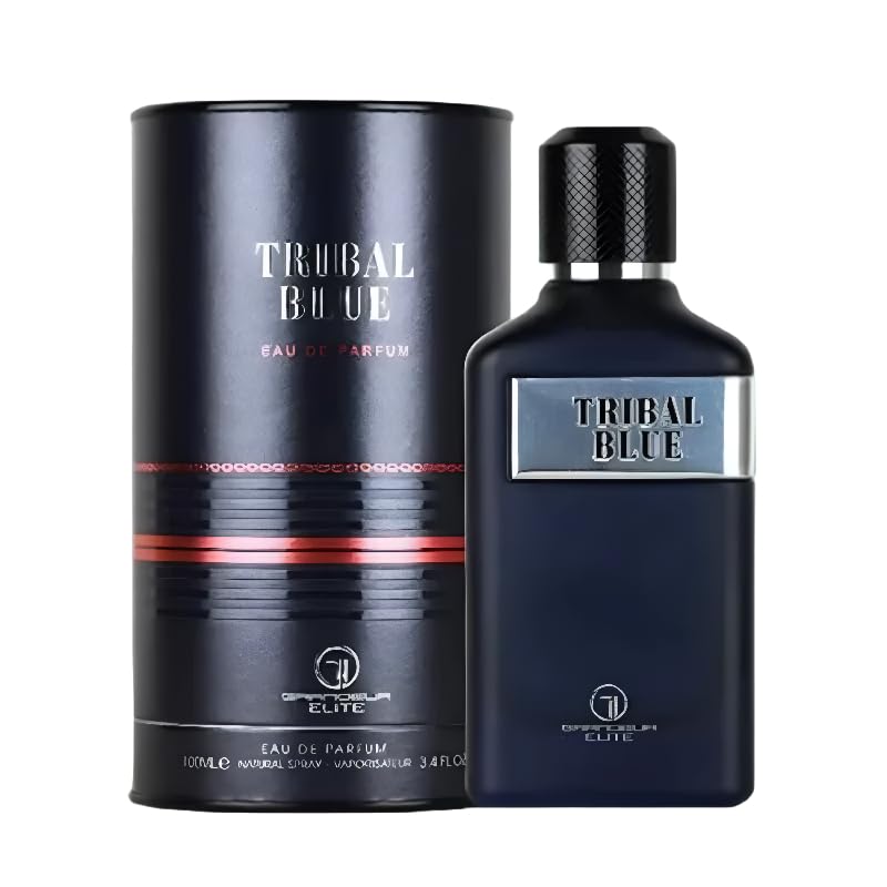 Tribal Blue Eau de Parfum, Elite Collection, Men's Fragrance, Navy Blue Glass Bottle, 3.4 Fl Oz, 100mL