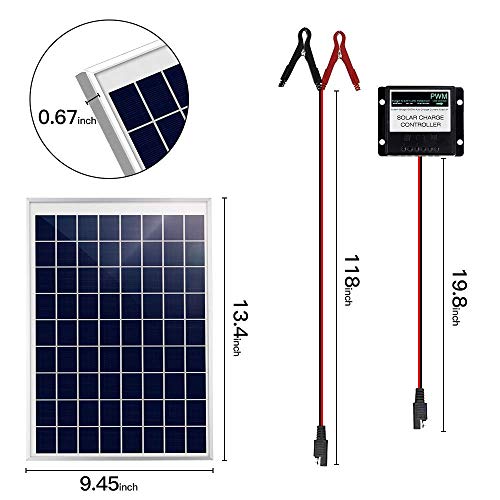 HISUNAGE 10 Watts 12V Off Grid Solar Panel Kit with 10A Solar Charge Controller and Adjustable Mount Bracket for Car RV Marine Boat 12V Battery - Image 5
