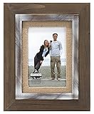 Malden International Designs Rustic Distressed Wood Fashion Two Tone Cedar Picture Frame with Burlap Mat to Hold 4 by 6-Inch Photo, 4 by 6-Inch