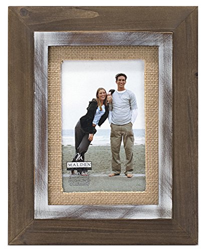 Malden International Designs Rustic Distressed Wood Fashion Two Tone Cedar Picture Frame with Burlap Mat Picture Frame, 4x6, Brown