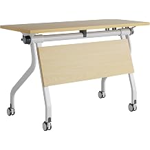 Conference Table Small Modern Folding Conference Room flip top Table Portable Office breakroom Meeting Training Classroom Tables with Storage Stand Wood Color 1Pcs 55.1in