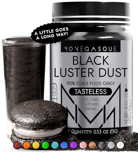 Image of MONEGASQUE Black Edible Glitter for Drinks & Cakes, Luster Dust, 15g