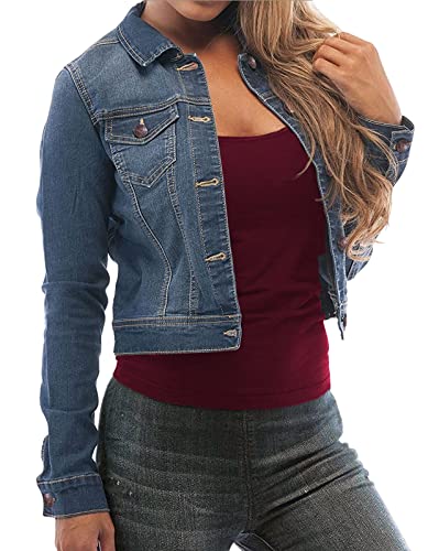 Juicy Trendz Women's Fashion Denim Jacket – Classic Blue Jean, Button-Down, Stretch, Long Sleeves, Stylish Outerwear
