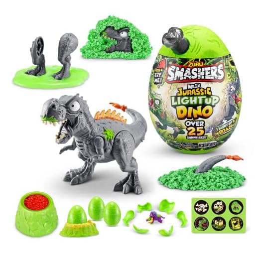 Smashers Mega Jurassic Light Up Dino Egg de ZURU, T-Rex, Huevo Coleccionable con más de 25 sorpresas, volcán, Juguete fósil, Juguetes de Dinosaurio, Juguete T-Rex para niños y niños, (T-Rex)