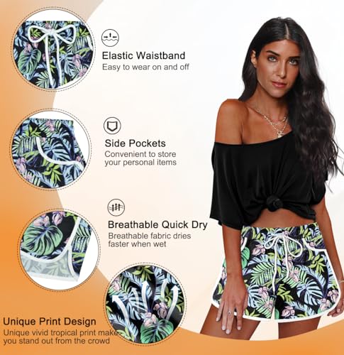 Image of For G and PL Women Summer Floral Beach Boardshorts with Pockets Swim Trunks