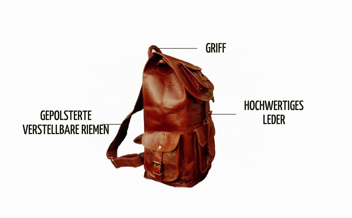 Jaald 40 Cm Leder Rucksack Schulrucksack Kurierrucksack Fahrradrucksack echtLeder Wasserdicht für Reise Outdoor Wandern Schule Geschenk Laptop Damen Herren Vintage Leather backpack OutdoorRucksack
