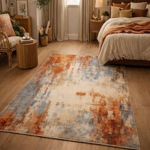 Générique Tapis de décoration,Abstrait Orange, Rouge, Bleu, Beige, Marron, Blanc, 110 x 180 cm, Tapis Poils Courts Salon Chambre, Table Chaises Salle à...