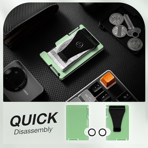 Image of Slim Wallet for Women, Minimalist Card Holder with Money Clip, Metal Front Pocket Wallet, RFID Blocking, Green, PMLC-05