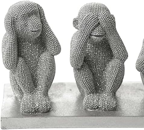 3 Wise Monkey Ornament Animal Chimp Figurine See Speak Hear No Evil Silver Resin