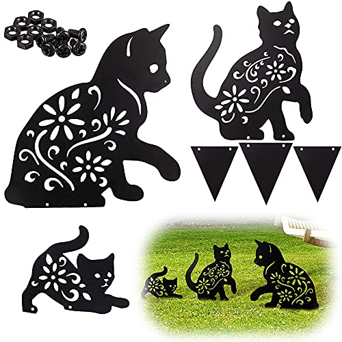 Loofu Décoration de Jardin Chat 3PCS ,Métal Conception Creuse Statues animales décoratives Mignon en Plein air pour Cour de Patio pelouse Porche Cour décor de Jardin Ornements de pelouse