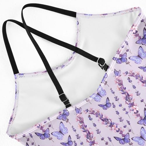 senya Girls Swimsuits One-Piece Swimwear Tie Bathing Suit Beach Summer Round Neck 9-10T Purple Butterfly Lavender Pattern4