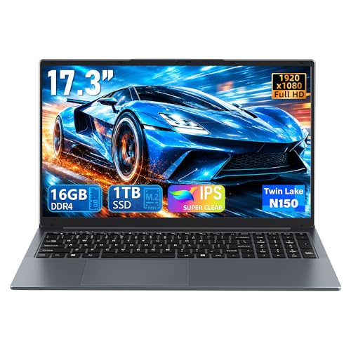 Image of 17.3 Inch Laptop Computer for Home Office & Students, FHD IPS Display, N150 Quad-Core up to 3.6GHz, 16GB RAM 1TB SSD, 6000mAh Battery,Backlit Keyboard & USB-C Charging,Win 11 Pro