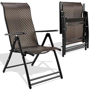 LIFERUN Rattan Liegestuhl, Gartenstühle mit 7-Fach Verstellbarer Rückenlehne, Hochlehner Wetterfester Klappstühle, Atmungsaktiv Sonnenliege, Klappbarer Liegestuhl für Balkon, Garten und Terrasse