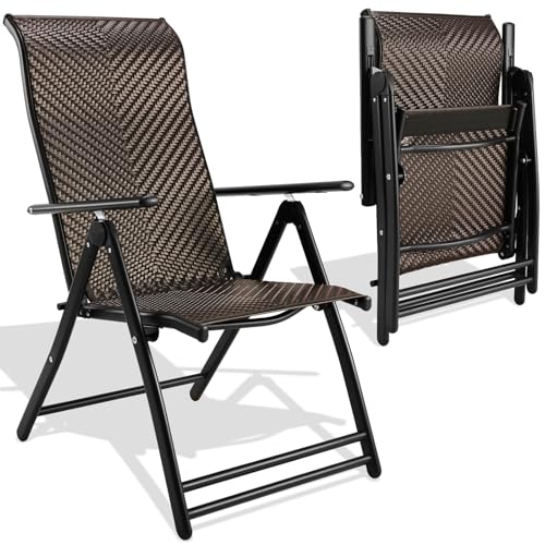 LIFERUN Rattan Liegestuhl, Gartenstühle mit 7-Fach Verstellbarer Rückenlehne, Hochlehner Wetterfester Klappstühle, Atmungsaktiv Sonnenliege, Klappbarer Liegestuhl für Balkon, Garten und Terrasse