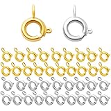 Aylifu 40pcs Spring Ring Clasp Brass Round Clasps Open Ring Jewelry Spring Clasp for Necklace Bracelet Jewelry Making,Gold and Silver