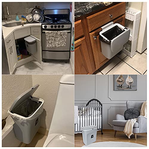 SHANQ Mülleimer zum Aufhängen aus Kunststoff mit Schiebedeckel, Wandmontage, Abfalleimer mit Abdeckung, Schranktür zum Aufhängen, für Küche, Schlafzimmer, Badezimmer, Babybett, 23.7x13x29.5 cm, Grau – Bild 8