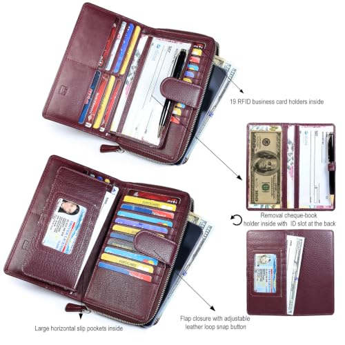 Image of Big Fat RFID Blocking Leather Organizer Checkbook Wallets For Women - Clutch