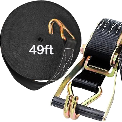 2 Pack Ratchet Straps Heavy Duty 10000 LBS Break Strength Ratchet Strap Tie Down 2 x 49ft Black Tie-Down Ratcheting Cargo Truck Straps with Durable Double J Hook for for Truck