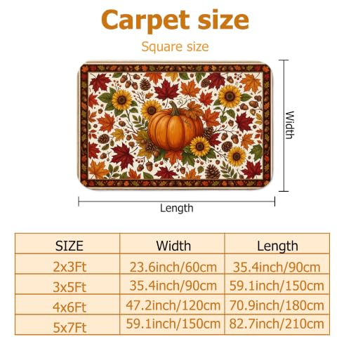 Alfombra de calabazas otoñal rectangular de esponja suave para sala de estar 3