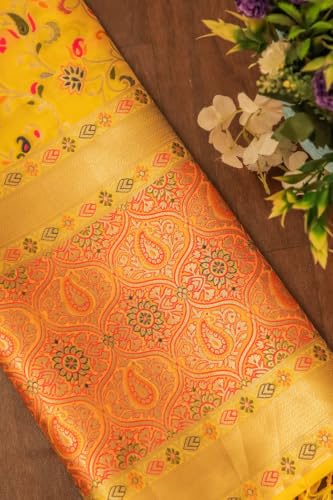 Image of DEVANGI Women's Woven Banarasi Silk Dupatta /Chunni For Women, Floral Print 1 Meter Wide and 2.3 Meter Length Printed Designer Dupatta /Chunni For Girls