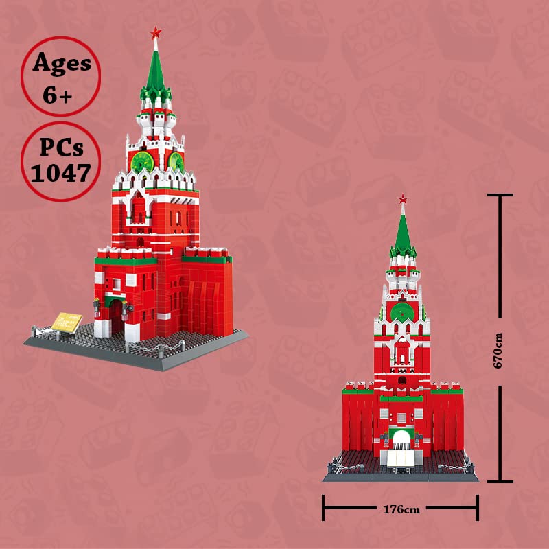 Image of Russian Spasskaya Tower Of Moscow Kremlin Russia Building Blocks Set (1047 Pcs,6+ Years) Box|Diy Learning Toys For Childrens,World'S Great Architecture Series,Multi