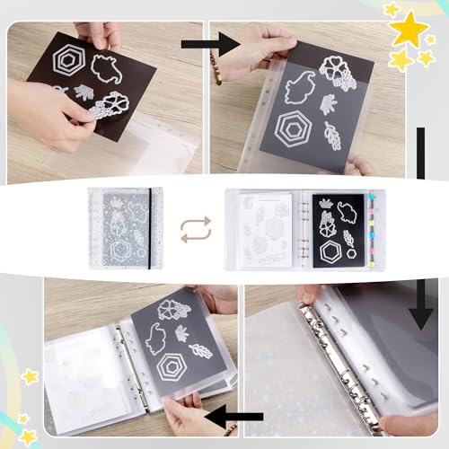 Image of Magnetic Sheets and Storage Bags for Stamps and Dies Storage with Album Pocket, Die Cut Storage Set for Storage Die Cutting,DIY Scrapbooking,Card Making Supplies(White 3 Sets)
