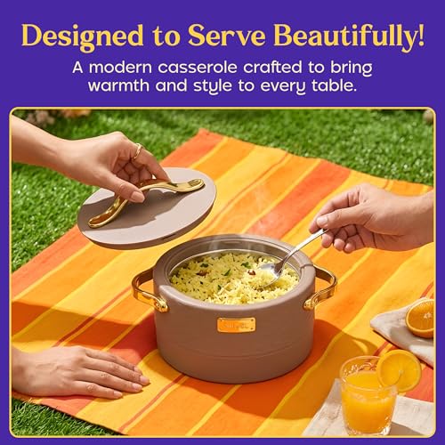 Image of SELVEL Heritage Casserole 800 ml | Stainless Steel Inner & Premium Plastic Outer Body | Insulated Hot Pot for Roti, Rice & Curry | Elegant Brown Finish with Gold Handles