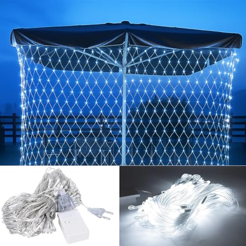 Image of LED Net Mesh String Lights for Diwali & Home Decoration | 192 LEDs, 9.8Ft x 6.6Ft | Curtain Fairy Lights for Balcony, Bedroom, Living Room, Christmas Decor, Jhalar Light, 8 Modes (White)