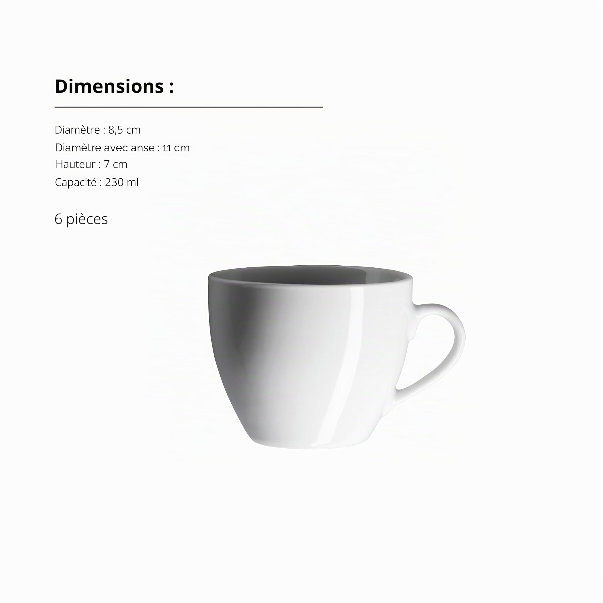 MÄSER, Série Barca, lot de tasses à café pour 6 personnes, tasses à café en porcelaine blanche, sobre, élégante, intemporelle, porcelaine, blanche