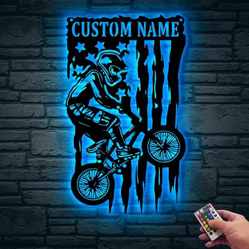 Image of Custom US Bicycle Racing Metal Wall Art With LED Light V2, Personalized Bicycle Racing Metal Sign, Wall Hanging, Home Decor, Birthday Gift, Christmas Gift