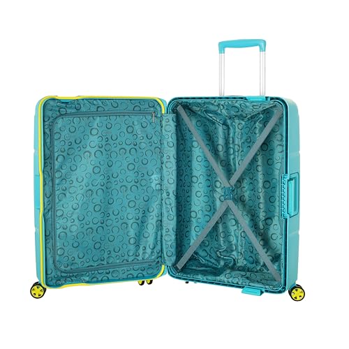 Image of American Tourister Polycarbonate Material Circurity Max 68 cm Small Hardside Cabin Suitcase with Xtrasecu 3-Point Locking System & Double 8 Spinner Wheels for Unisex - Scuba Blue