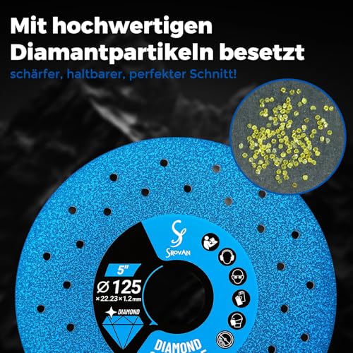 3 Stück Fliesen Trennscheiben 125 Metall 1mm, Disc Dünn Diamantscheibe 125mm x 22.23mm für Schneiden und Schleifen von Stein, Metall Kunststoff und Vielen Weiteren Werkstoffen