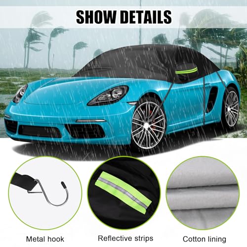 Image of Custom-fit Soft Top Roof Protector for Porsche Boxster /Cayman 718 /986 /987 /981 1996-2024, 6 Layers All Weather Waterproof Half Car Cover with Windproof Strap & Metal Hooks for Sun Snow Rain Protection
