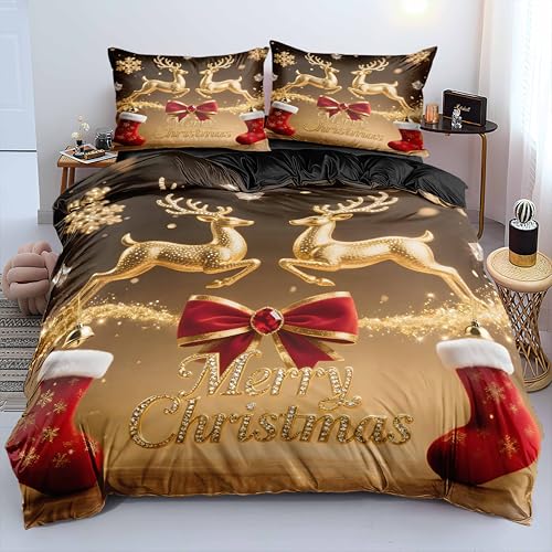 Luofanfei Weihnachts Bettwäsche 220x240 Rentier Weihnachtsbaum Warm...