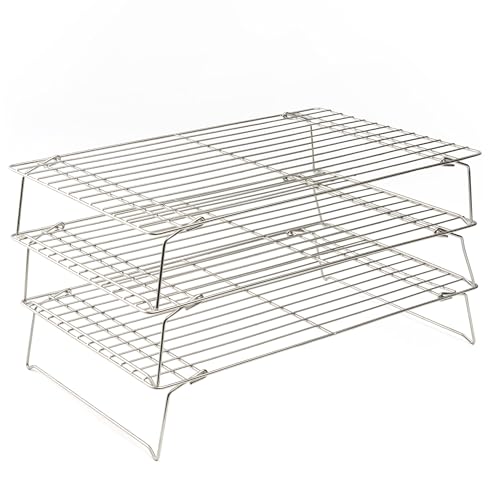 Ultra Cuisine Heavy Duty 3 Tiers Stackable, 16" x 10" Cooling Rack for Cooking and Baking - Professional Grade Premium 100% Stainless Steel Baking Rac