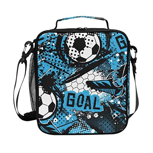 AMmao Kids Lunch Bag for Boy Girl Blue Football Soccer Insulated Lunch Box with Shoulder Strap Reusable Cooler Bags for School Picnic Beach Travel Leakproof Food Container Tote Bag, One Size