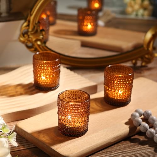 24pcs Amber Votive Candle Holders for Table, 2x2.5in Vintage Glass Small Tea Light Candles Holders for Home Decor, Tealight Candle Holder Decor for Wedding Centerpieces Baby Shower by TRIRITE - Image 9