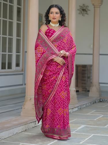 Image of SIRIL Women's Georgette Bandhani Printed Saree With Unstitched Blouse Piece