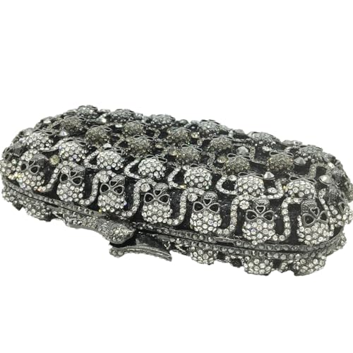 Image of Boutique De FGG Skull Crystal Clutch Purse for Women Formal Rhinestone Clutch Evening Bag Halloween Minaudiere Handbag,Mini
