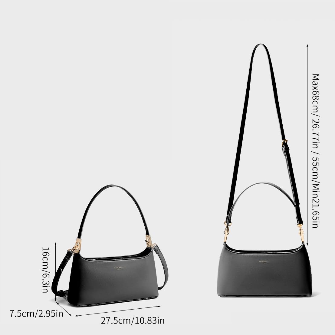 David Jones - Bolso de Hombro Mujer - Bolso de Mano Bajo El Hombro con Brazo - Bolso Bandolera Pequeño Piel sintética - Bolso Elegante - Negro