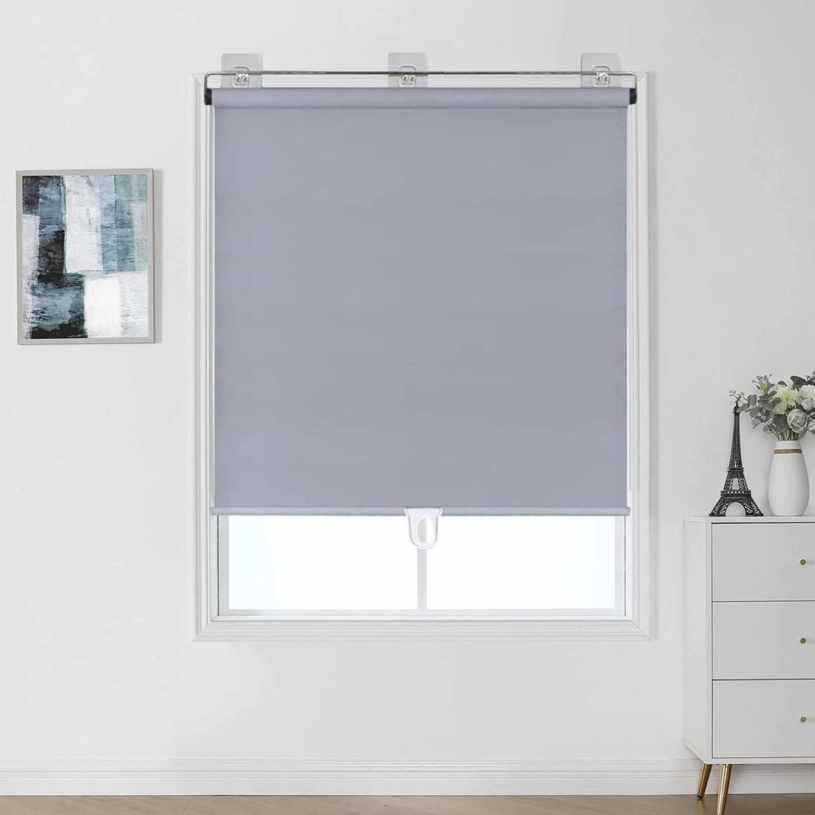 DECAKE Suction Cup Blackout Windows Shades, Retractable Sunscreen Roller Blinds, 40/50/60/70/90/110/120/150cm, No-Drill Curtains, Lightweight Insulated Blinds,Grey-140x200cm/55x79in