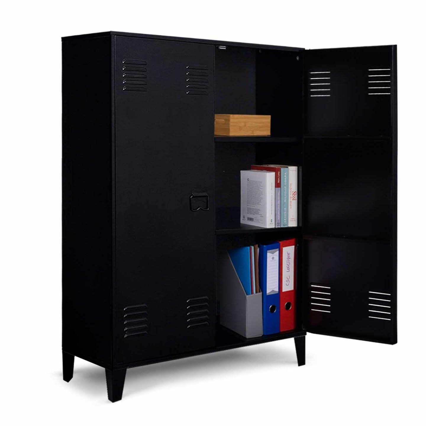 IDMarket - Armoire basse ESTER 2 portes métal noir design industriel