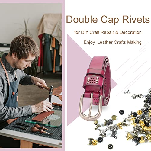 image for CooBigo 400Sets 6mm Double Cap Leather Rivets Kit, Leathercraft Rivet 