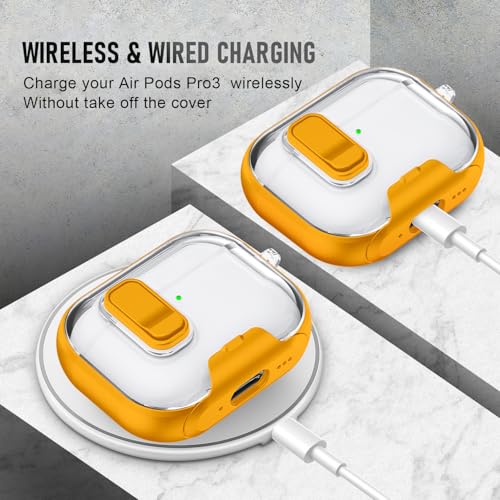 Image of for AirPods Pro 3 Case (2025) with Phone Stand & Cleaner Kit, Cute Soft Silicone Cover for AirPods Pro 3rd Genera case with Keychain for Women Men with Keychain for Airpod Pro case(2025)- Yellow