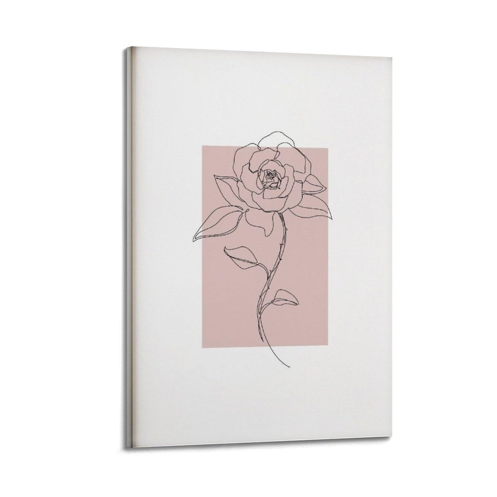 xiaoxiaoshen Minimal Line Rose Blush Pink, Black Outline Canvas Poster Wall Art Prints Room Aesthetic Murals Bedroom And Living Decorations 24x36inch(60x90cm)