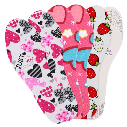 3 Pairs Shoe Insoles for Kids, Memory Sponge Shoe Inserts Trim to Fit Inserts, Replacement Multi-Colored Cushioning Insoles for Children and Toddler Spring Summer