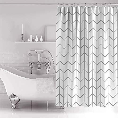 Elegant Geometric Shower Curtains Herringbone Waterproof Fabric Polyester Bathroom Curtain, Gray White 48X72Inch Small Stall Size #TOP2