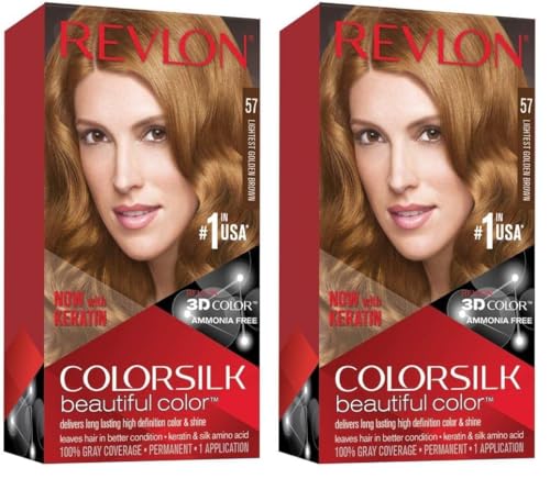 Revlon – Colorsilk Beautiful Color, Coloración Capilar Permanente, con Keratina y Aminoácidos, Color Intenso, Larga Duración, Sin Amoníaco, Resultado Natural, Tono 57 CASTANO DORADO MUY CLARO