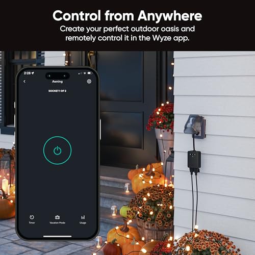 Wyze Plug Outdoor, Dual Outlets Energy Monitoring, IP64, 2.4GHz WiFi Smart Plug, Works with Alexa, Google Assistant, IFTTT, No Hub Required, Black